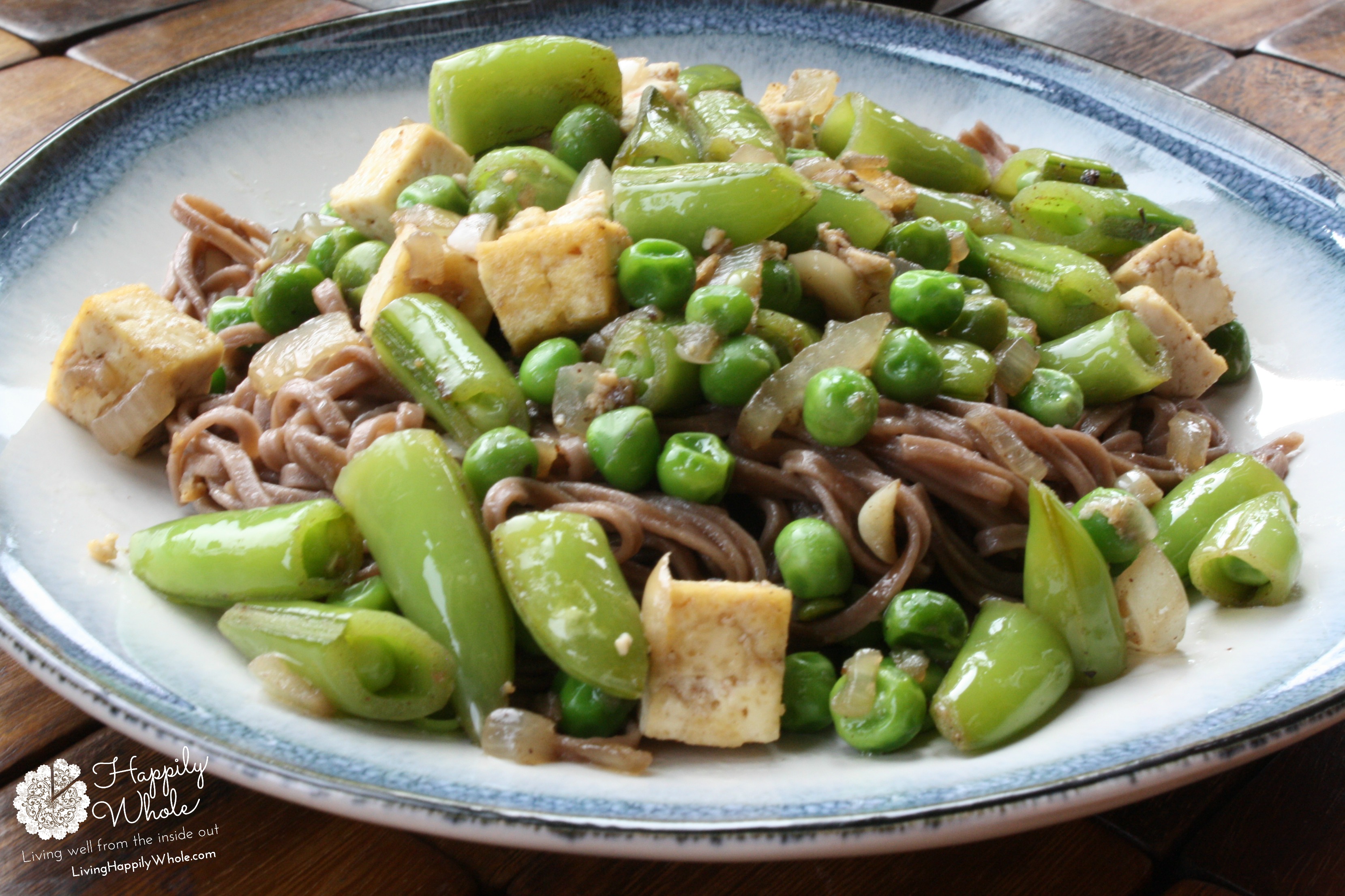 Spring Pea Tofu Stir Fry With Soba Noodles Happily Whole